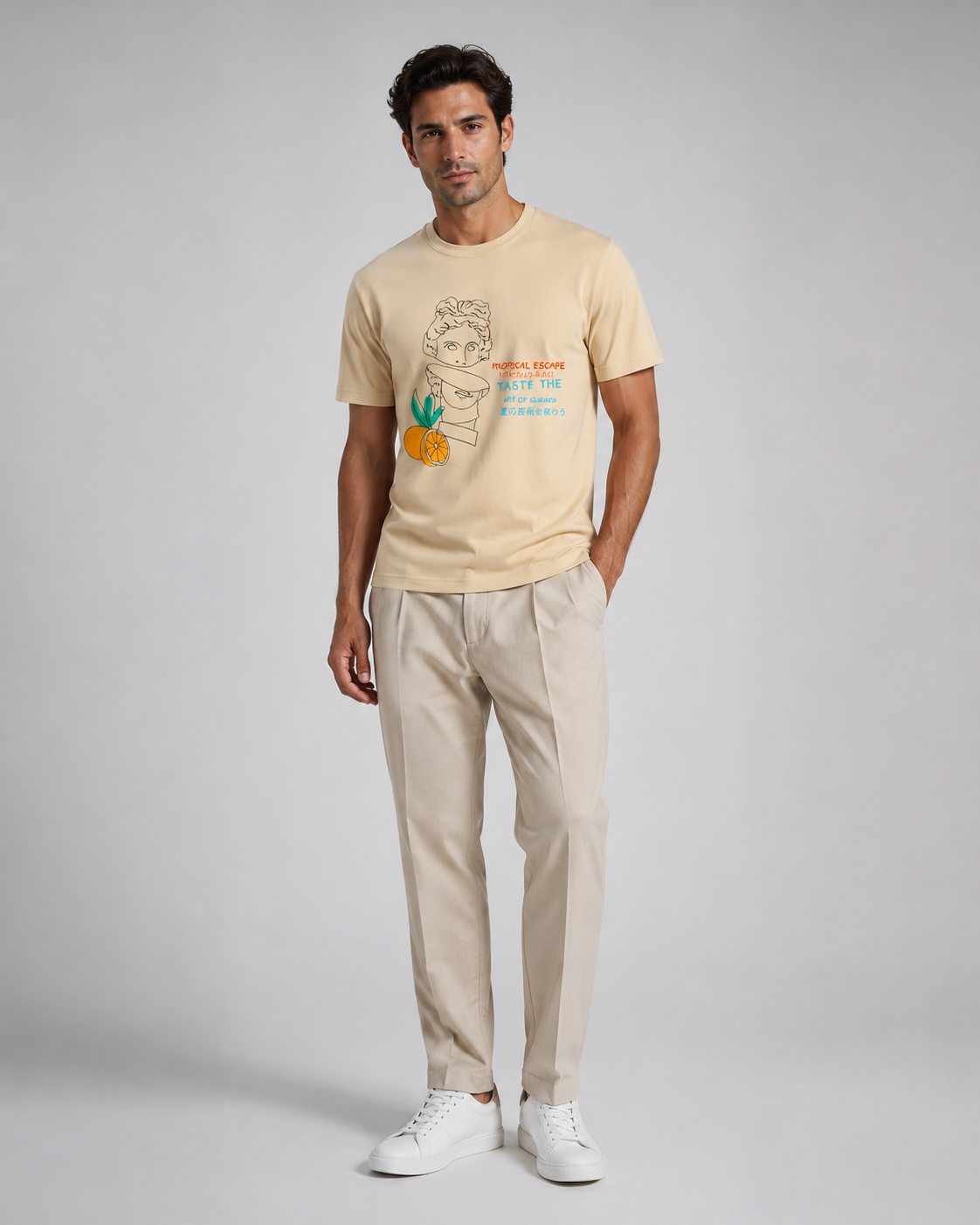 Naminal Graphic Casual T-Shirt (Oversize) - Beige