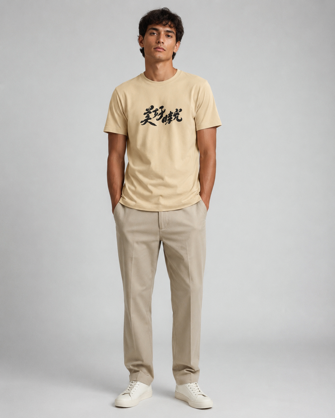 Naminal Print Casual T-Shirt (Oversize) - Beige