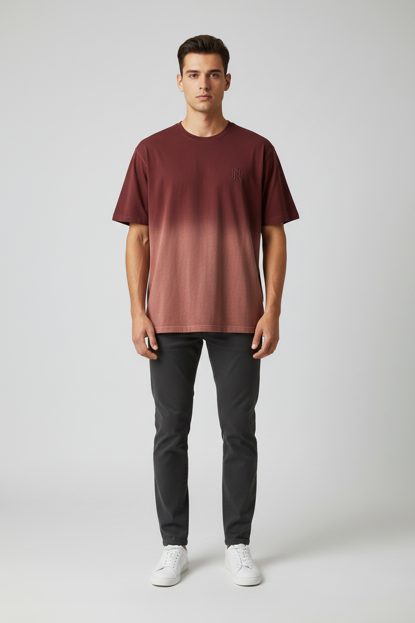 Naminal Acid-Wash R.Neck T-Shirt (Regular) - Burgundy*Grey
