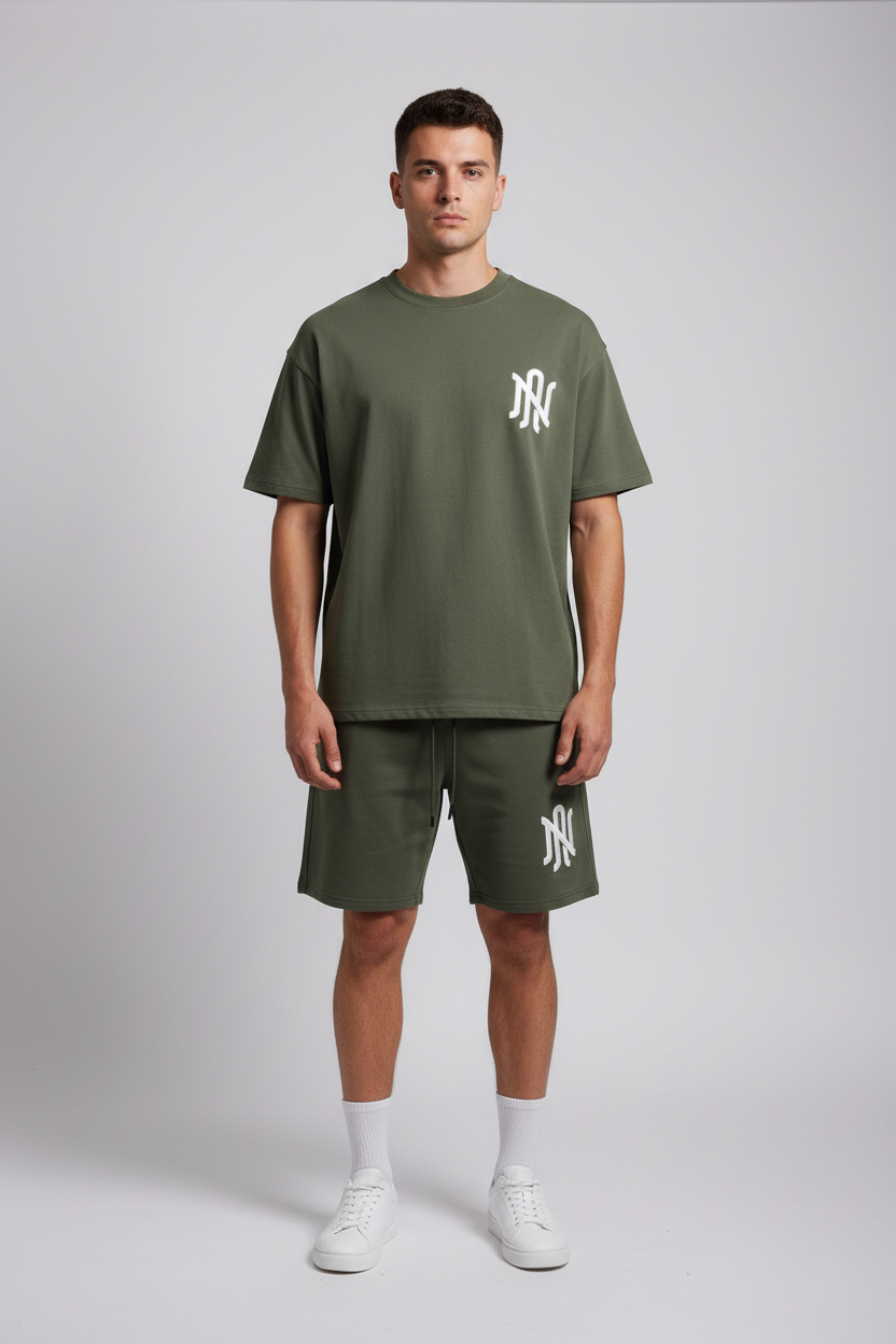 Naminal Print R.Neck Set (Oversize) - Olive