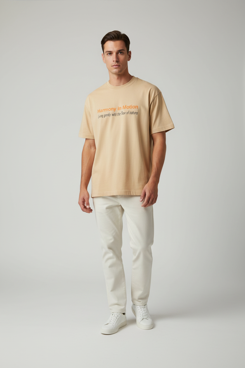 Naminal Print Casual T-Shirt (Oversize) - Beige