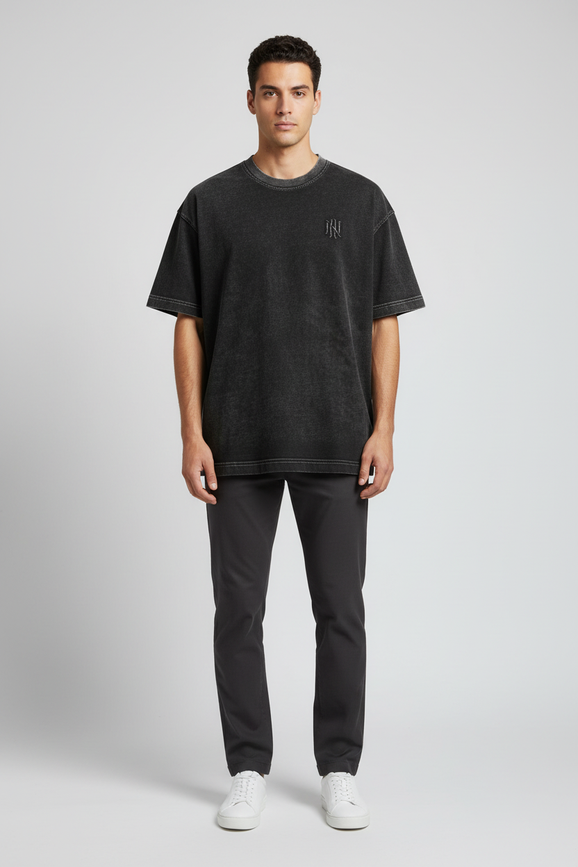 Naminal Acid-Wash Casual T-Shirt (Oversize) - Black