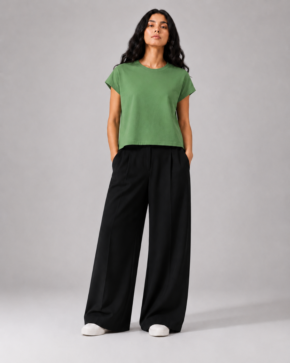 Naminal Basic R.Neck Crop-top (Relax) - L.Green