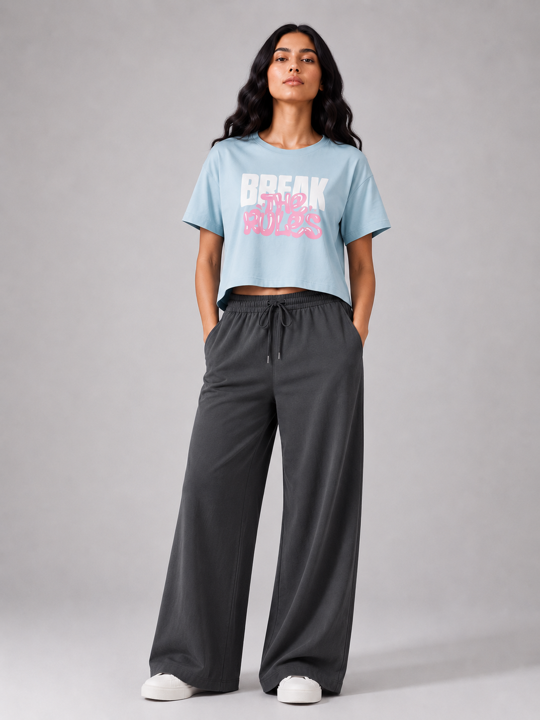 Naminal Graphic R.Neck Crop-top (Relax) - Blue