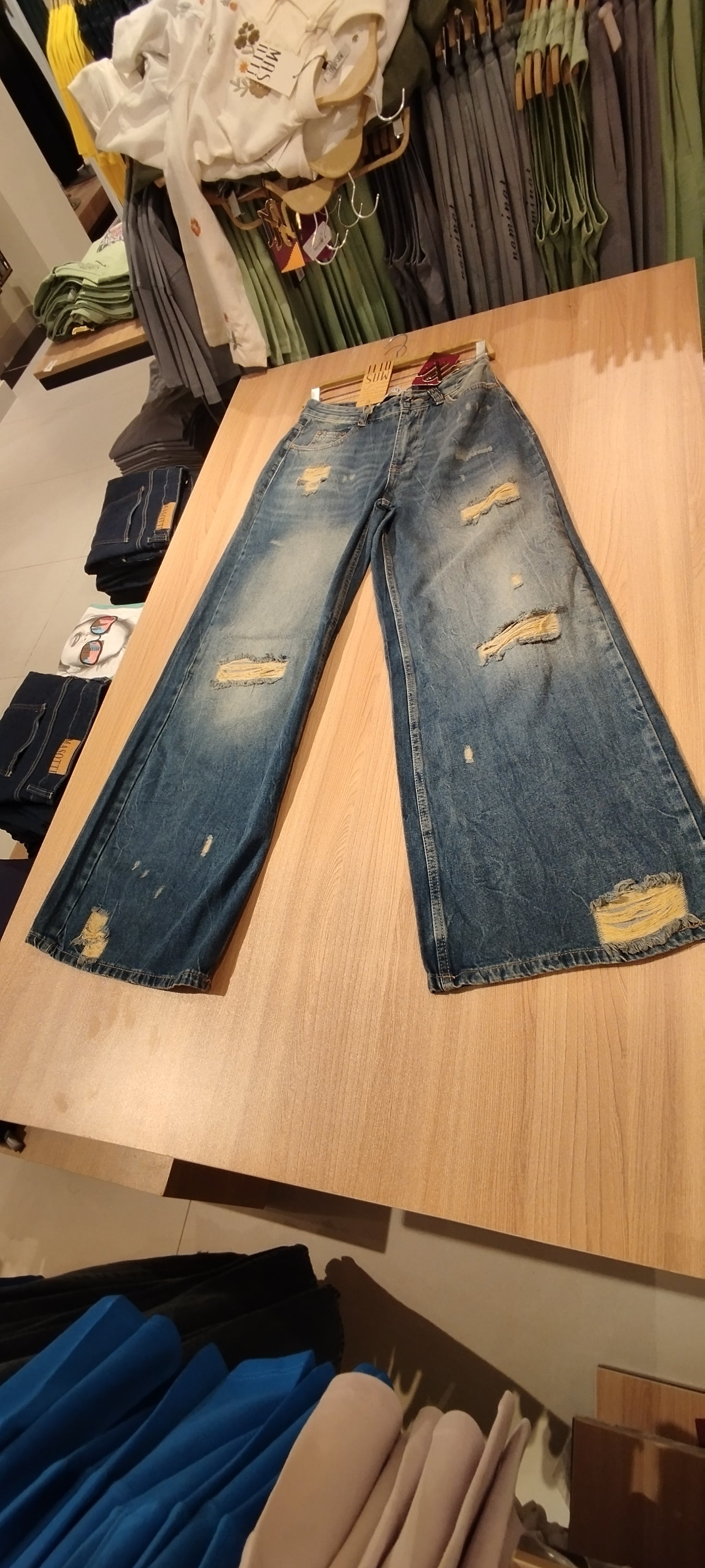 Naminal Denim Casual Pants (Wide Leg) - D.Blue