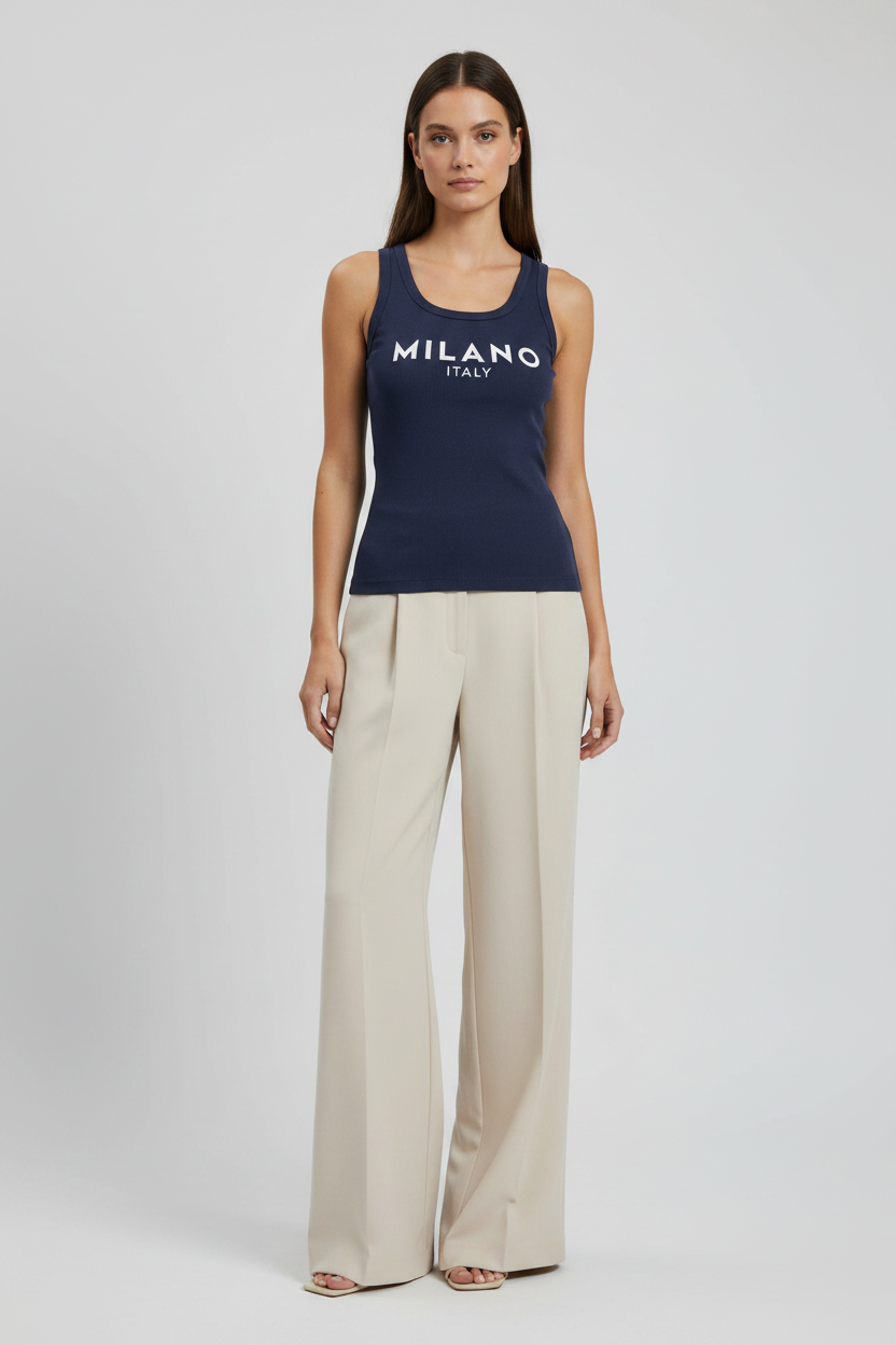 Naminal Print Casual Tanktop (Regular) - Navy