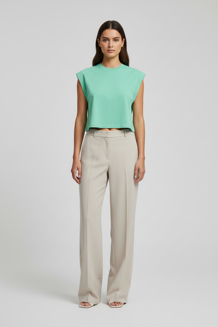 Naminal Basic R.Neck Crop-top (Relax) - L.Green
