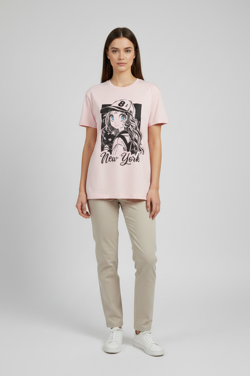 Naminal Graphic R.Neck T-Shirt (Oversize) - Rose
