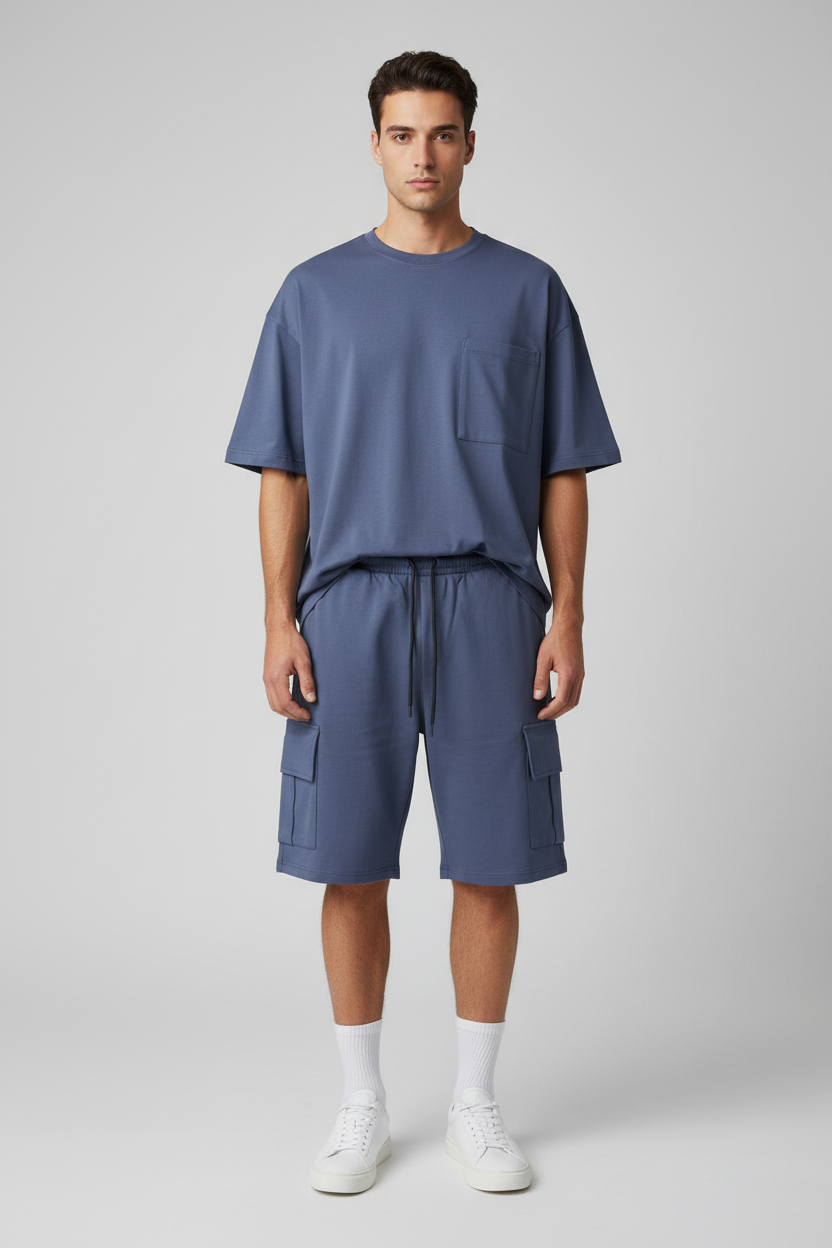 Naminal Print R.Neck Set (Oversize) - Navy