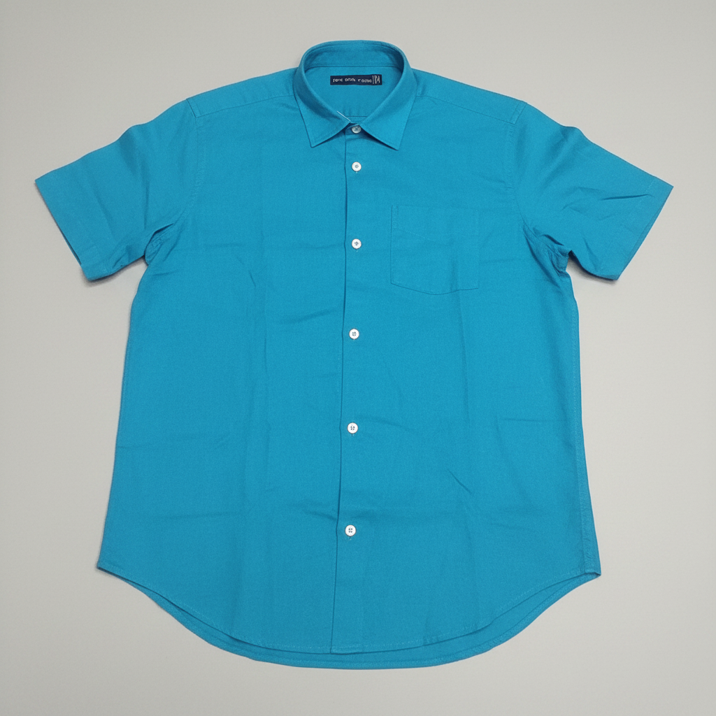 Blue short-sleeve shirt on a gray background