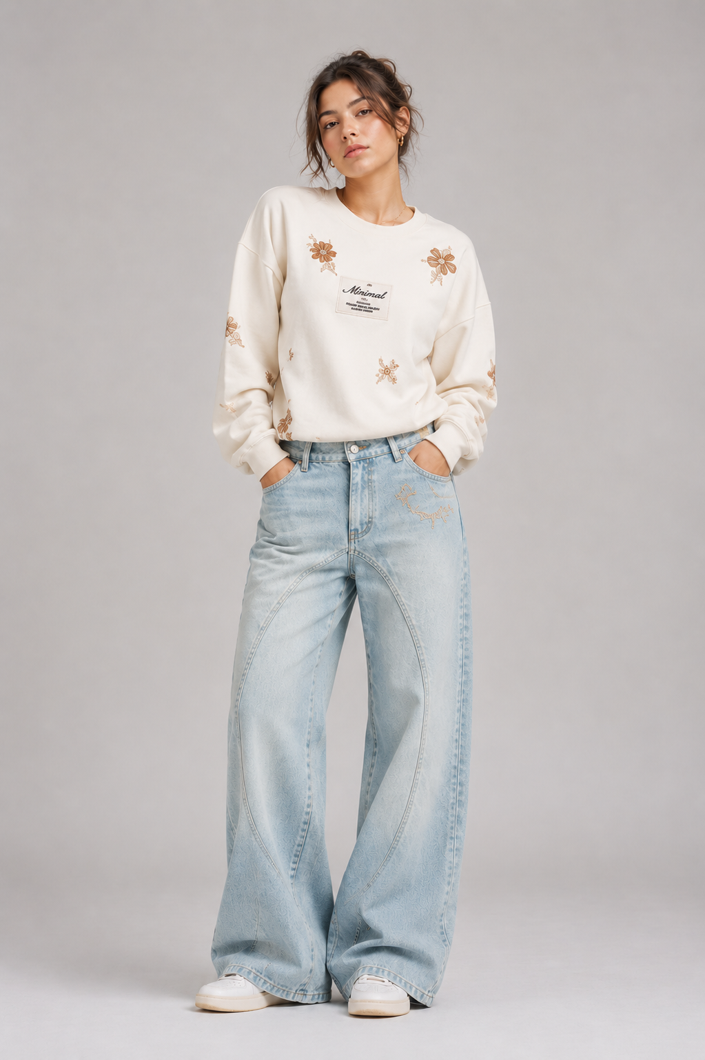 Naminal EMB Casual pants (Wide Leg) - SkyBlue