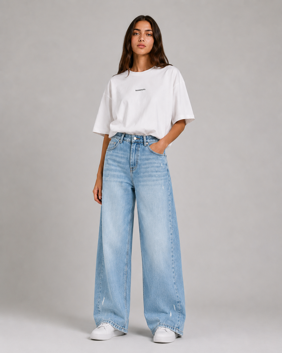 Naminal Denim Casual Pants (Wide Leg) - SkyBlue