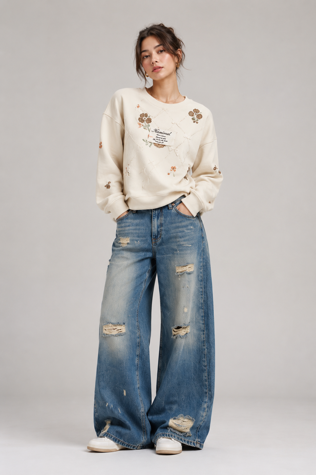 Naminal Denim Casual Pants (Wide Leg) - D.Blue