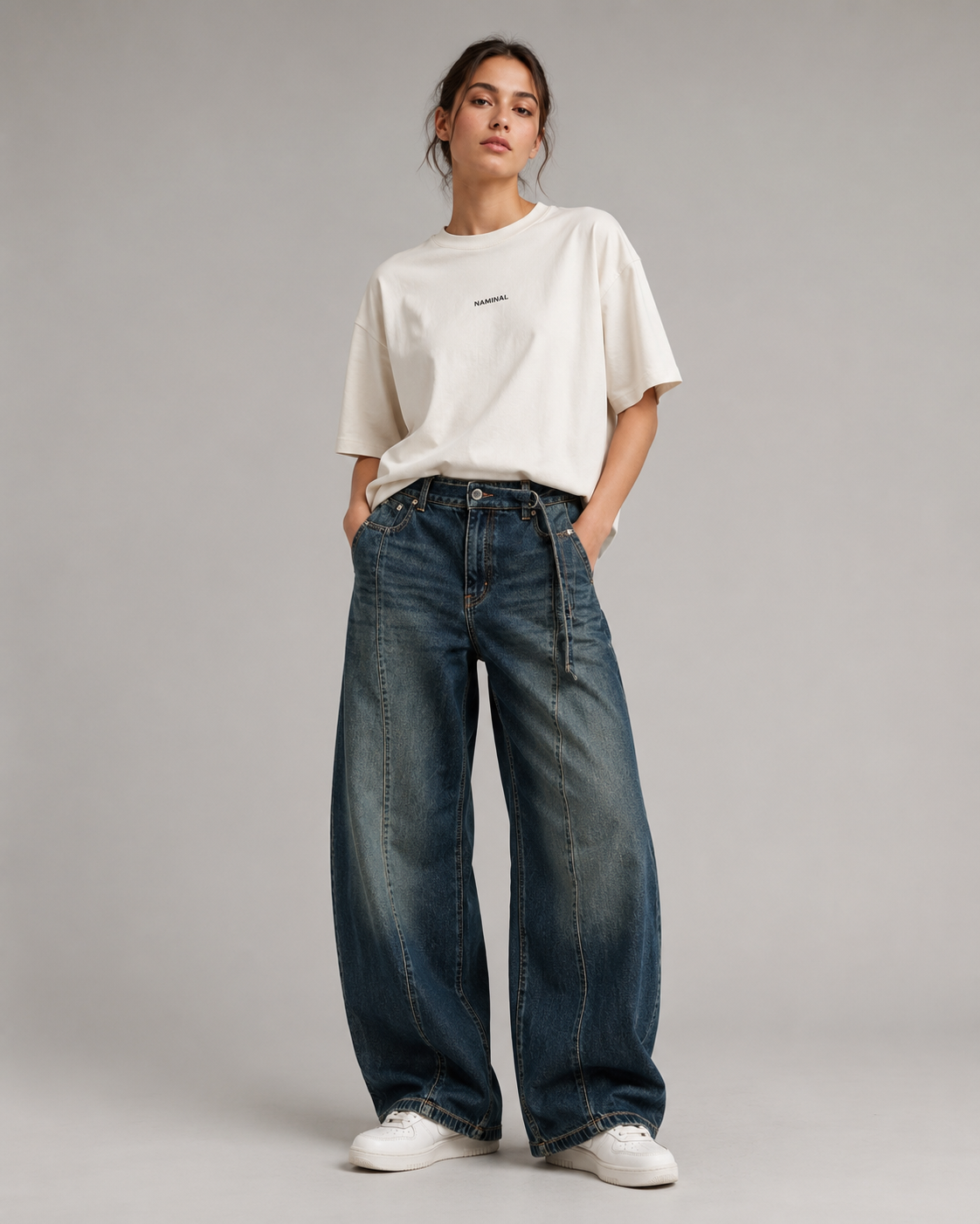 Naminal Denim Casual Pants (Wide Leg) - D.Blue