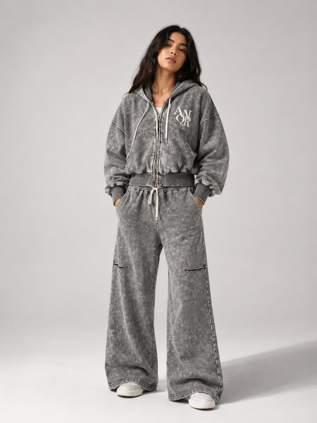 Naminal Acid-Wash Casual Set (Relax) - D.Grey