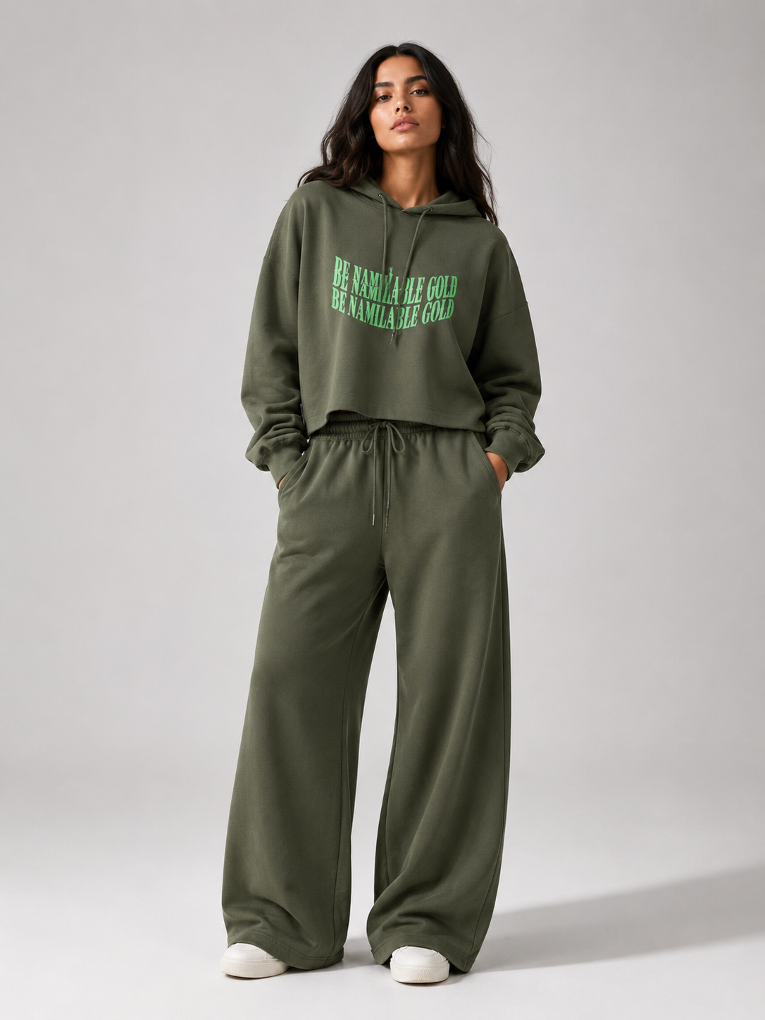 Naminal Graphic Casual Set (Oversize) - Olive