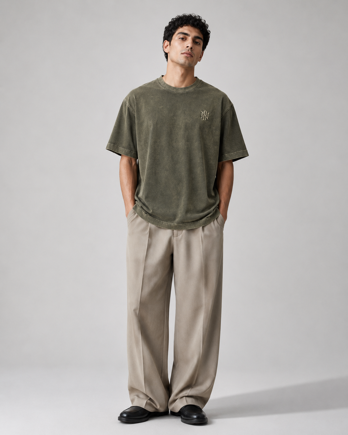 Naminal Acid-Wash Casual T-Shirt (Oversize) - Khaki