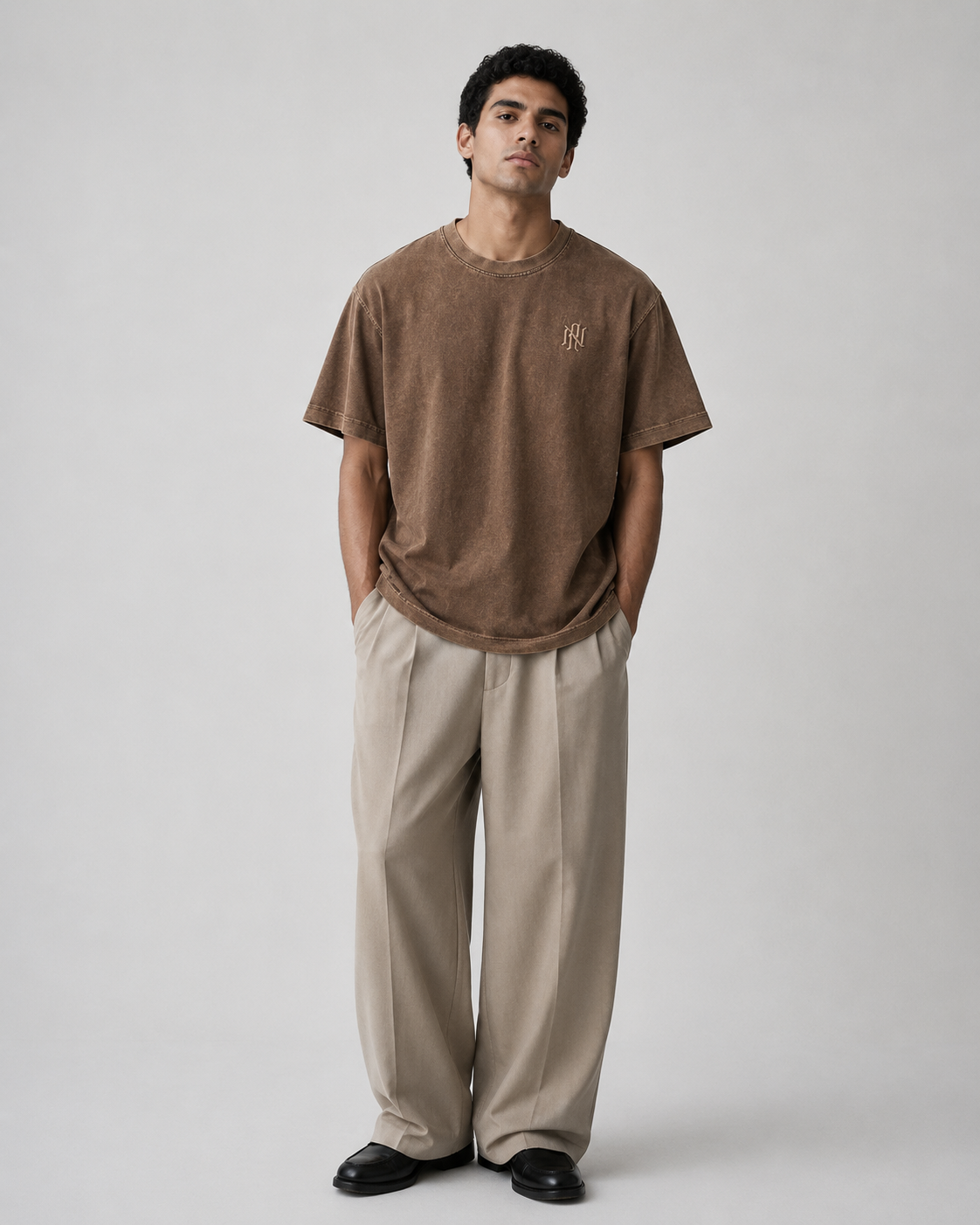 Naminal Acid-Wash Casual T-Shirt (Oversize) - Camel
