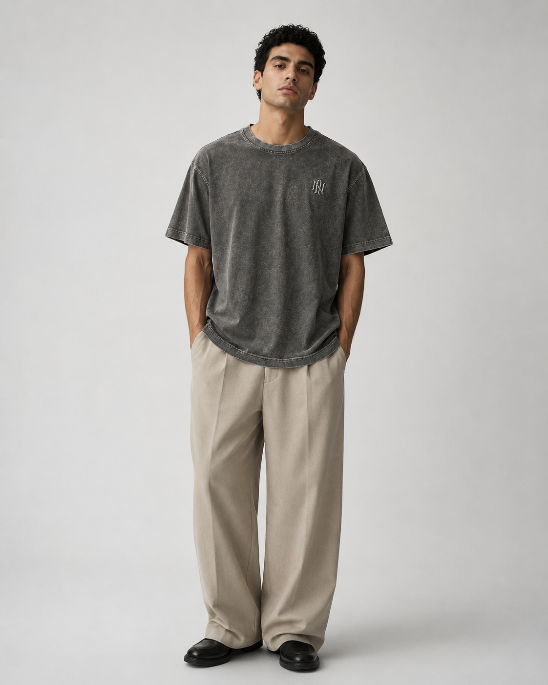 Naminal Acid-Wash Casual T-Shirt (Oversize) - Grey