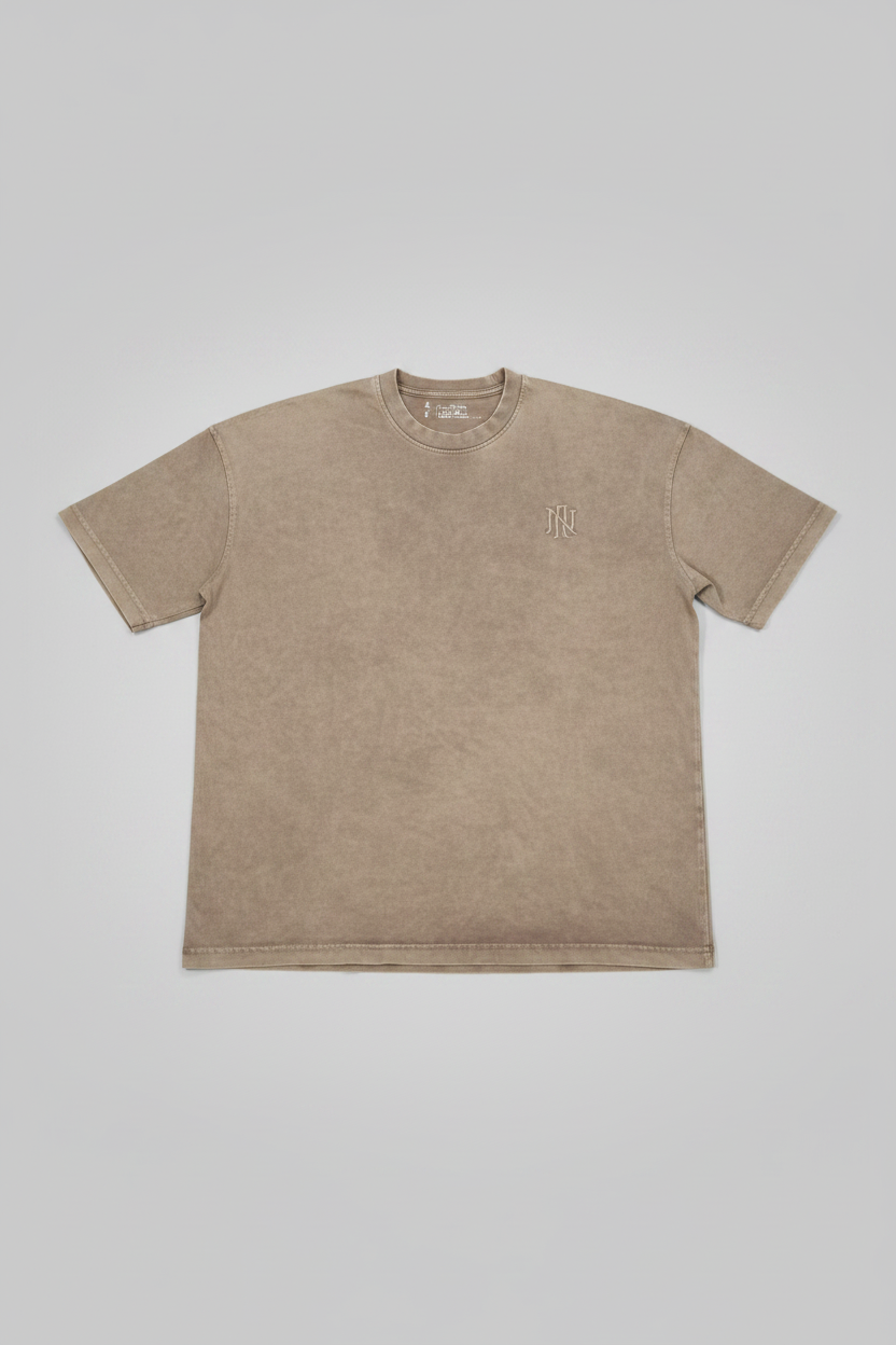 Naminal Acid-Wash Casual T-Shirt (Oversize) - Beige