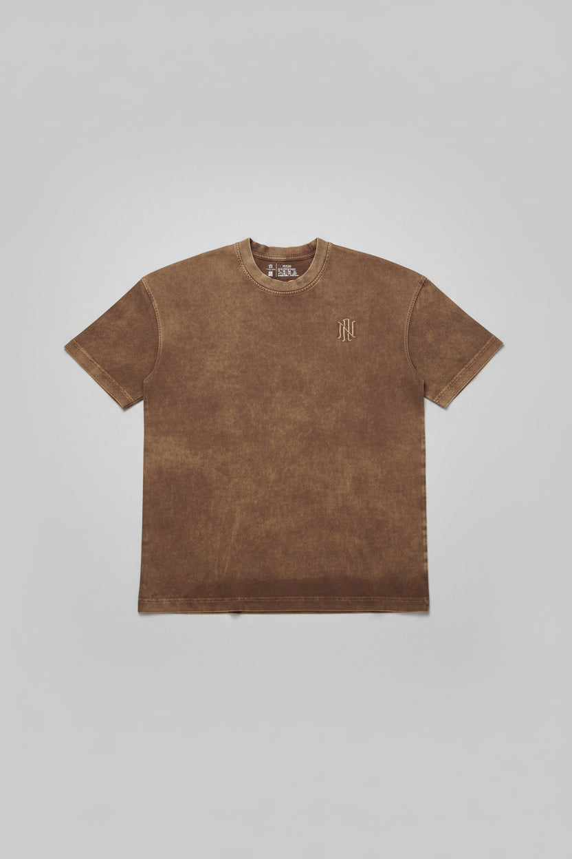 Naminal Acid-Wash Casual T-Shirt (Oversize) - Camel