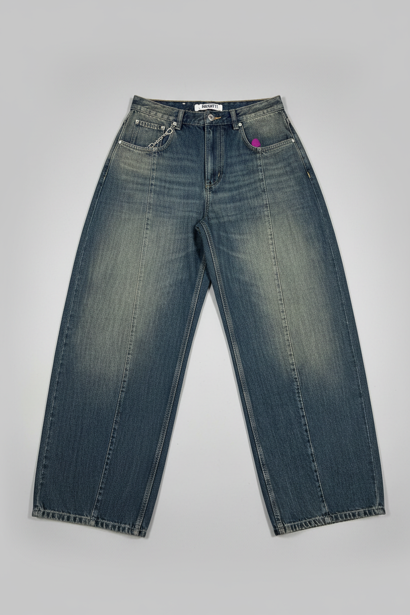 Naminal Denim Casual Pants (Wide Leg) - D.Blue