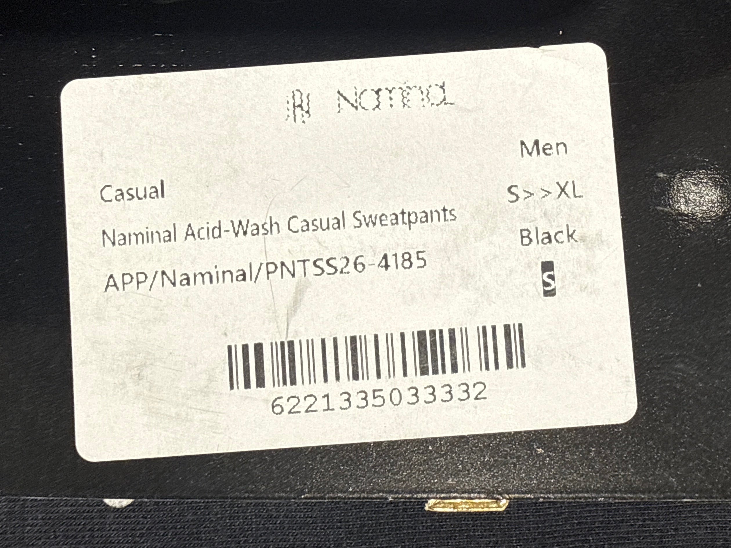Naminal Acid-Wash Casual Sweatpants (Wide Leg) - Black