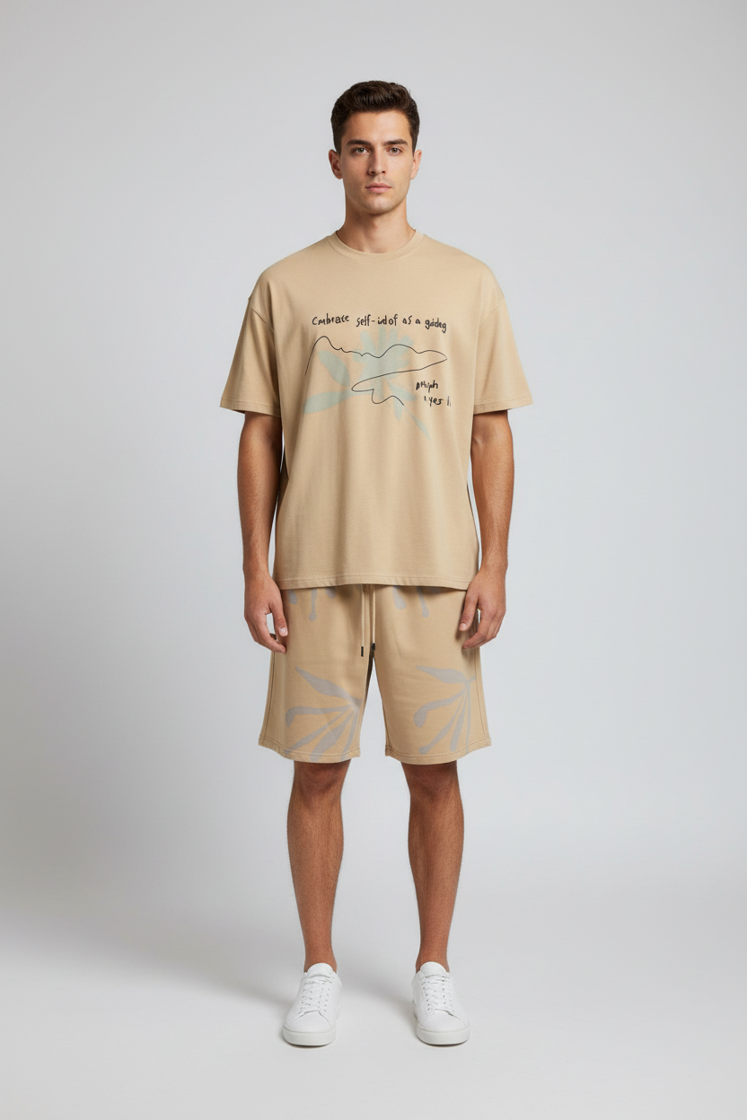 Naminal Print R.Neck Set (Oversize) - Beige