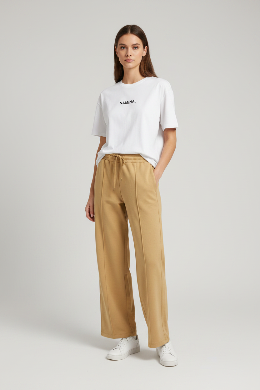 Naminal Basic Casual Pants (Wide Leg) - Beige