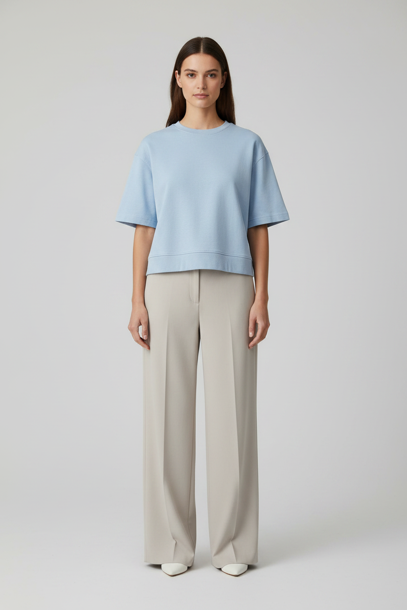 Naminal Basic R.Neck Crop-top (Relax) - BabyBlue