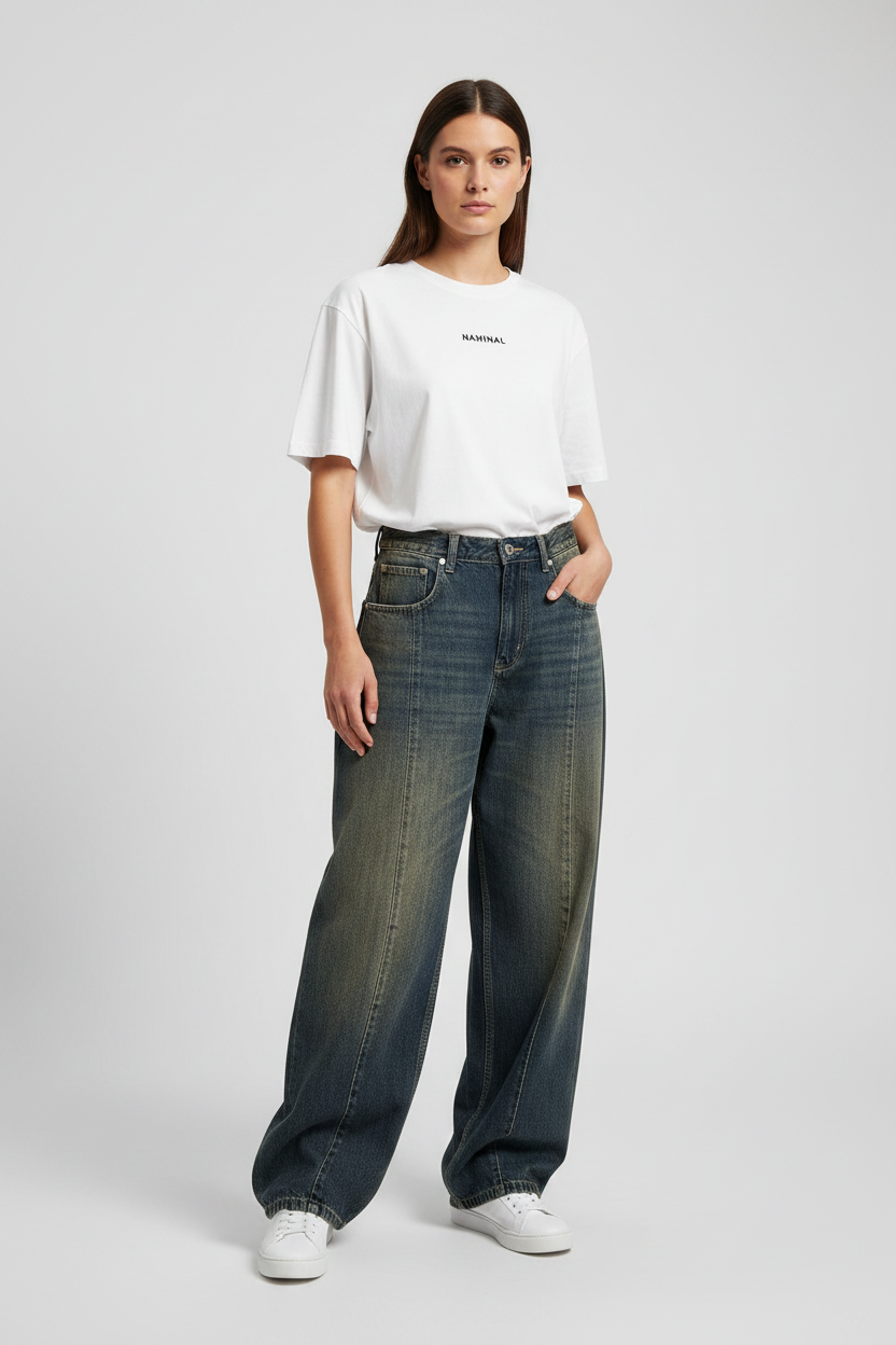 Naminal Denim Casual Pants (Wide Leg) - D.Blue
