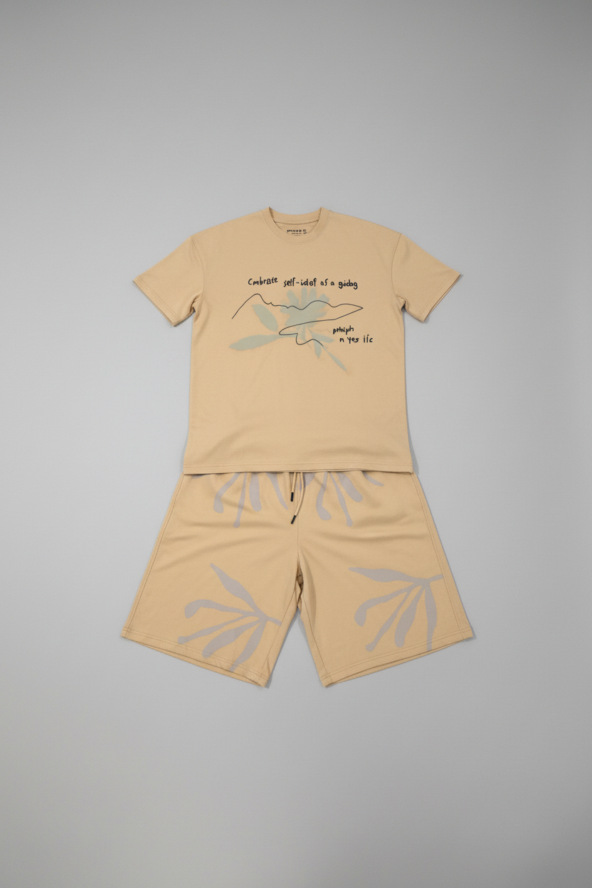 Naminal Print R.Neck Set (Oversize) - Beige
