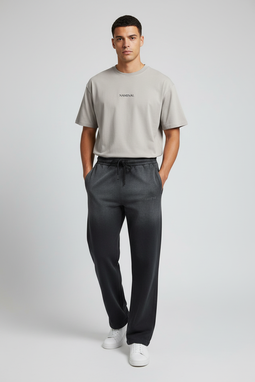Naminal Acid-Wash Casual Sweatpants (Wide Leg) - Black
