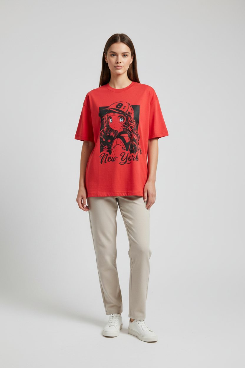 Naminal Graphic R.Neck T-Shirt (Oversize) - Red