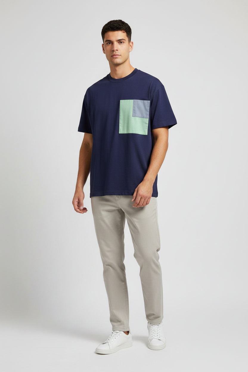 Naminal Crow R.Neck T-Shirt (Oversize) - Navy*Beige