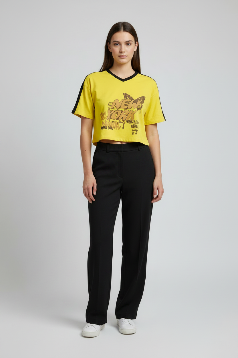 Naminal Graphic V.Neck Crop-top (Relax) - Yellow