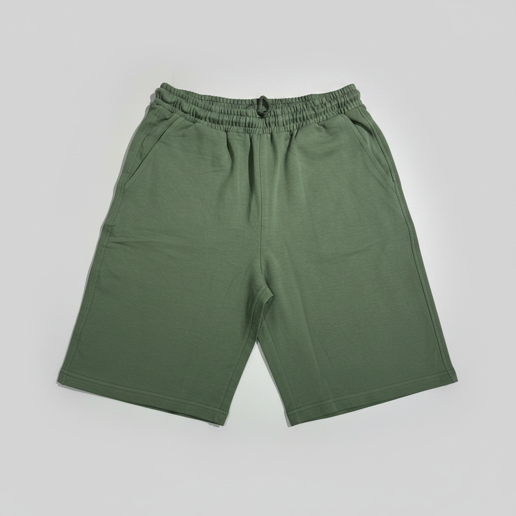 Green shorts on a light gray background