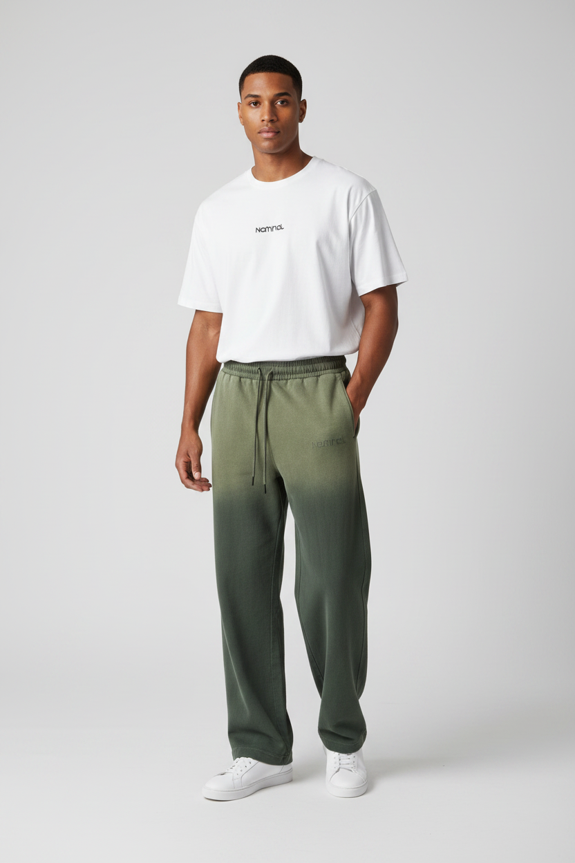 Naminal Acid-Wash Casual Sweatpants (Wide Leg) - Olive