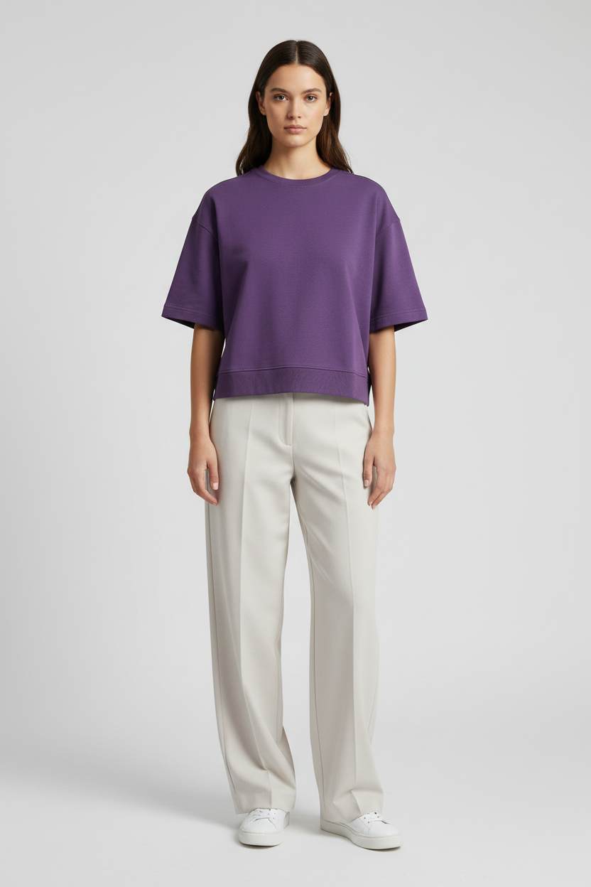 Purple t-shirt on a wooden surface