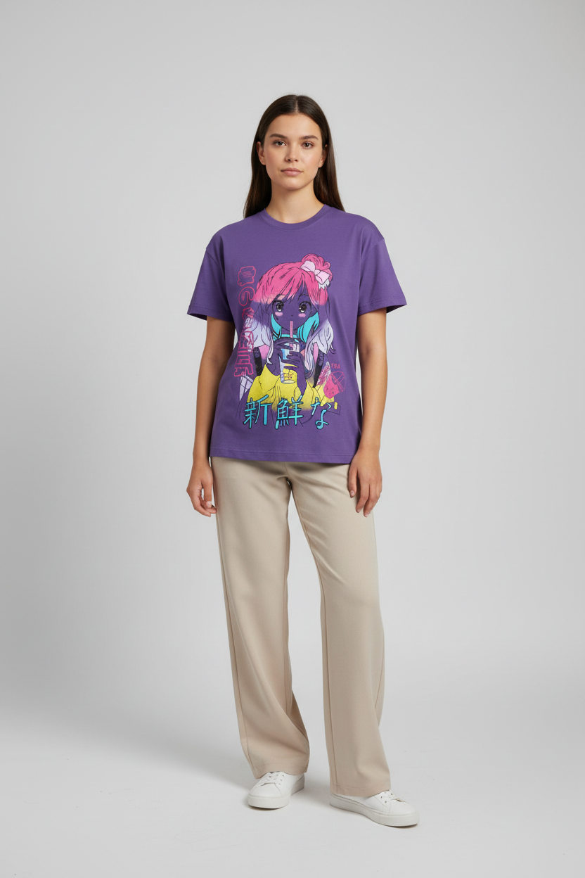 Naminal Graphic R.Neck T-Shirt (Oversize) - D.Purple
